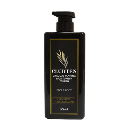 Club Ten Gradual Tanning Moisturiser For Men. Face & Body. Fresh Leaf Tobacco Scent. 500ml. 